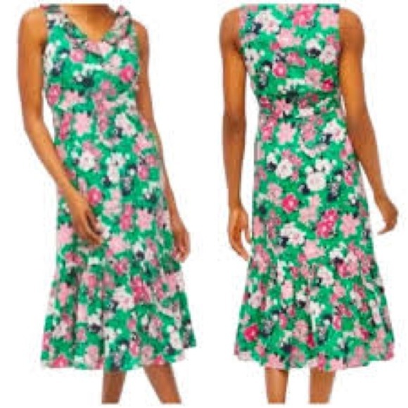 100% cotton J.Crew Printed V-neck ruffle midi dress sz 14 - Picture 6 of 12